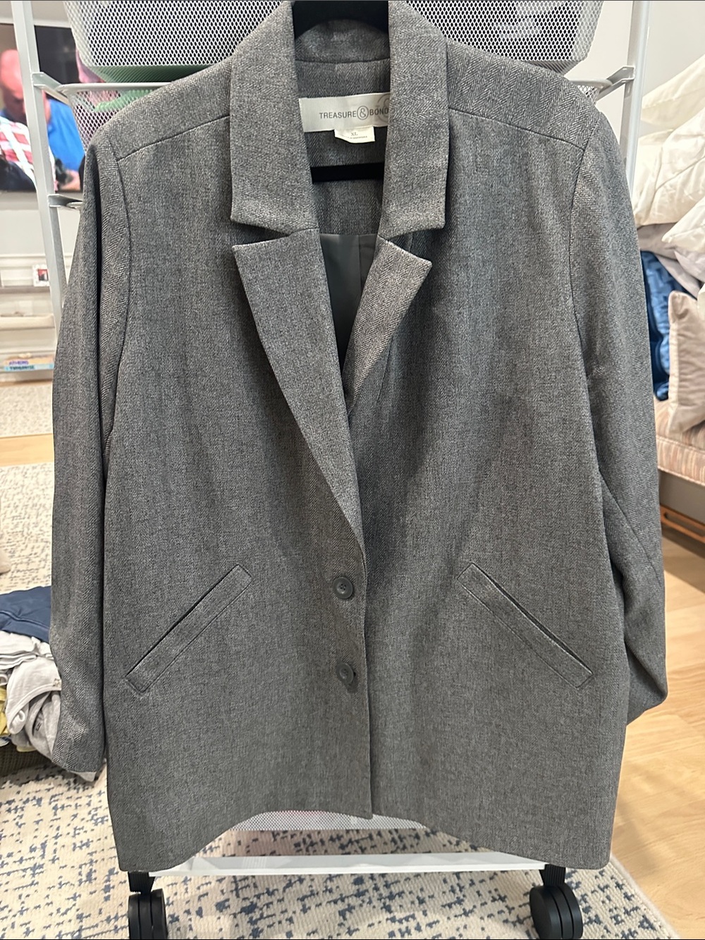 Treasure & Bond Charcoal Gray Wool-Blend Single-Breasted Blazer